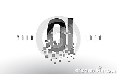 OI O I Pixel Letter Logo with Digital Shattered Black Squares Vector Illustration