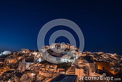 Oia at night in Santorini island, Greece Stock Photo