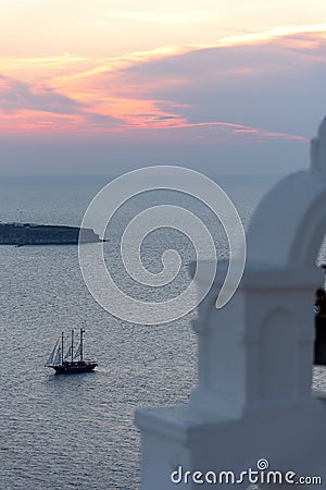 Oia village at the sunset - Aegean sea - Santorini island - Greece Stock Photo