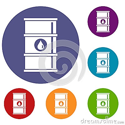 Oil barrel icons set Vector Illustration