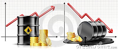 Oil industry crisis or Price Rises Concept. Oil market trend. Vector Illustration