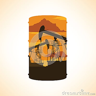 Oil barrel silhouette. Double exposure effect. Vector Illustration