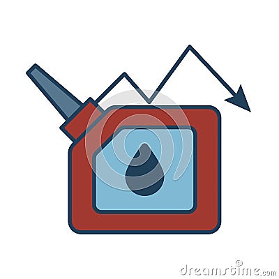 Oil barrel tank with arrow decreasing fill style icon Vector Illustration