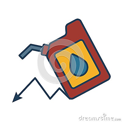 Oil barrel tank with arrow decreasing fill style icon Vector Illustration