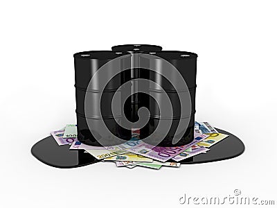 Oil barrels on euro notes Stock Photo