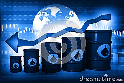 Oil Barrels with falling oil price graph Cartoon Illustration