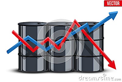 Oil barrels on the price chart background Vector Illustration