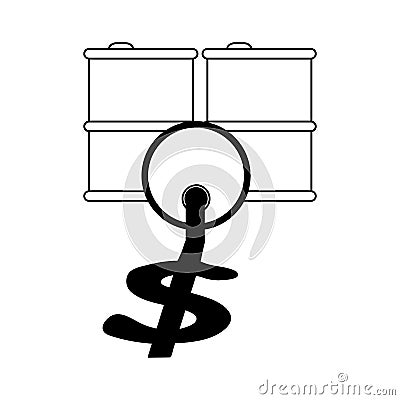 Oil barrels price down isolated black and white Vector Illustration