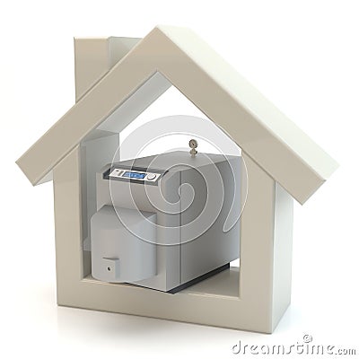 Oil boiler and house, 3D illustration Stock Photo