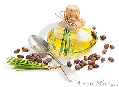 Oil and cedar pine nuts Stock Photo