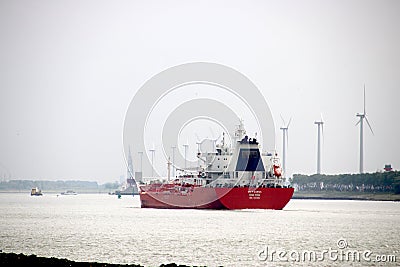 oil chemical tanker SC Taurus is arriving at the Port of Rotterdam at canal Nieuwe Waterweg Editorial Stock Photo