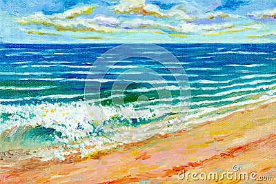 Oil color paintings seascape of beauty beach. Cartoon Illustration