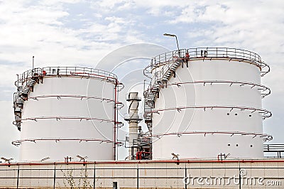 Oil depot storage tanks Stock Photo