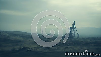Oil drill industrial heavy polluted landscape. Ecology concept. Generative AI Stock Photo
