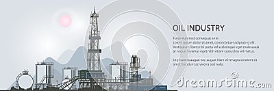 Oil Drilling Rig, Banner Vector Illustration