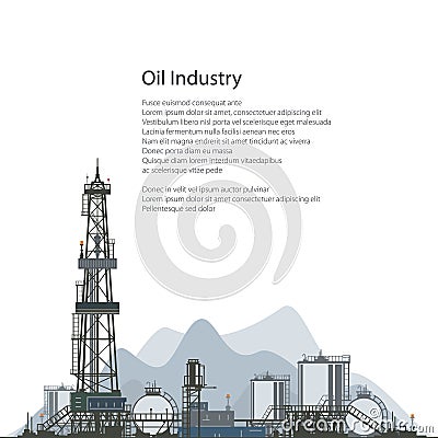 Oil Drilling Rig, Brochure Flyer Design Vector Illustration