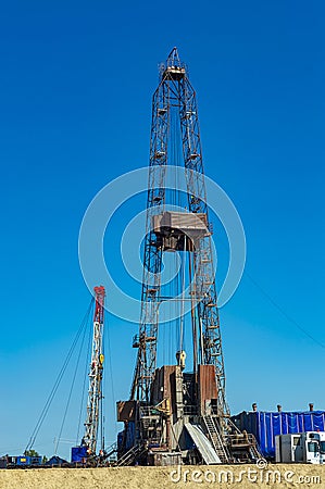 Oil drilling rig at a field in western siberia. Stock Photo