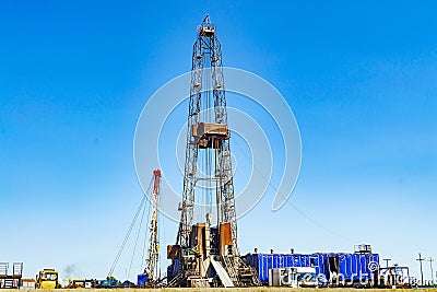 Oil drilling rig at a field in western siberia. Stock Photo