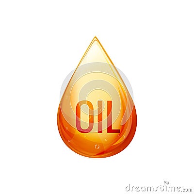 Oil drop isolated illustration. Vector oil droplet on white. Liquid yellow or gold icon concept. Natural ecological fuel Vector Illustration