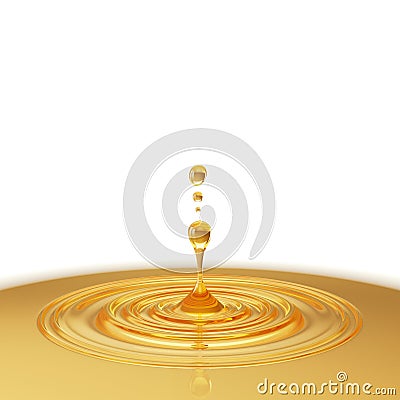 Oil drop with ripple, golden yellow liquid or Engine Lubricant oil 3d illustration Cartoon Illustration