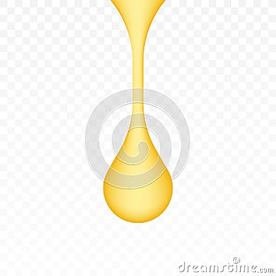 Oil drop, yellow water droplet or gold honey drip isolated on transparent background. Golden caramel. Vector stock illustration Vector Illustration