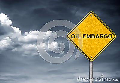 Oil Embargo - Road sign warning Stock Photo