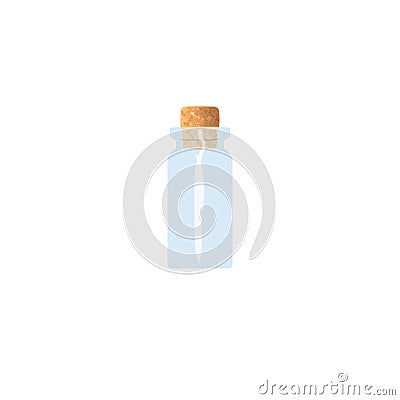 Oil empty phial with cork, tranparent icy-white vial, scent bottle, medicine bottle, jar. For drugs, pills Stock Photo