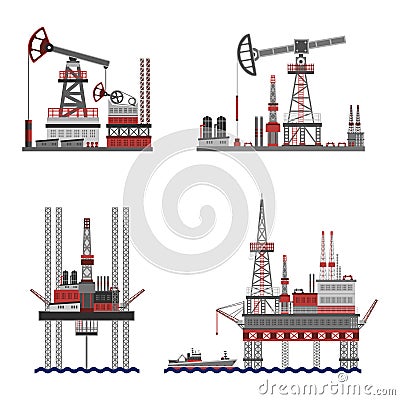 Oil Petroleum Platform Set Vector Illustration