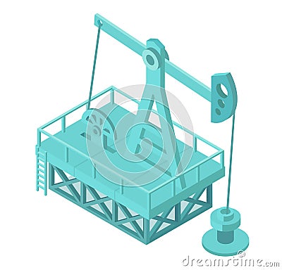 Oil pump extraction derrick. Oil mining industrial machine for petroleum. 3d isometric vector stock clipart illustration Vector Illustration
