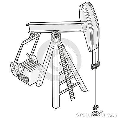 Oil extraction pump. Outlined oil well industry production, oilfield equipment. Vector Illustration