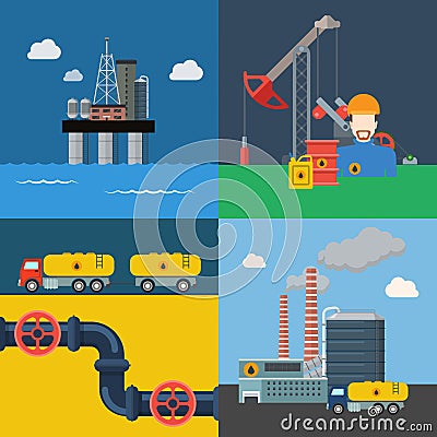 Oil extraction transport pipeline refinery power e Vector Illustration