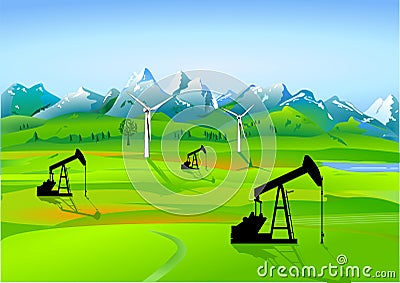 Oil Field Vector Illustration