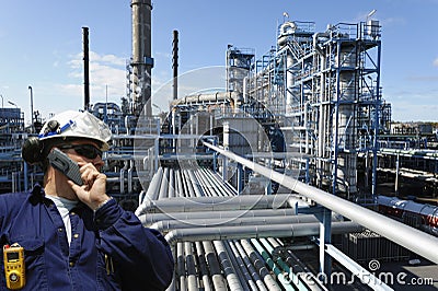 Oil, fuel, refinery and engineer Stock Photo