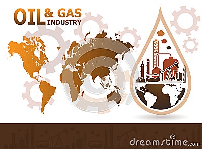 Oil and gas industry concept, extraction, processing Vector Illustration