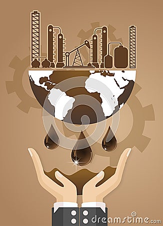 Oil and gas industry concept, extraction, processing Vector Illustration