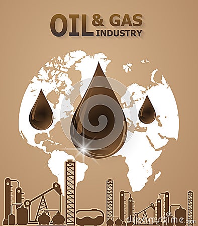 Oil and gas industry concept, extraction, processing Vector Illustration