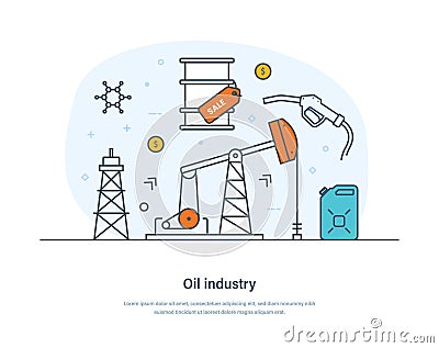 Oil and gas industry extraction, production, refinery and transportation Vector Illustration