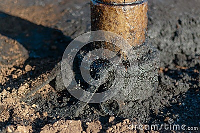 Oil, gas industry. Group wellheads and valve armature Stock Photo