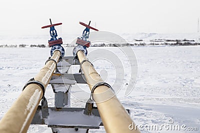 Oil, gas industry. Group wellheads and valve armature,gas conditioning equipment Stock Photo