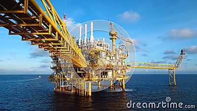 Oil and gas industry .Offshore construction platform for production oil and gas, Production platform . Stock Photo