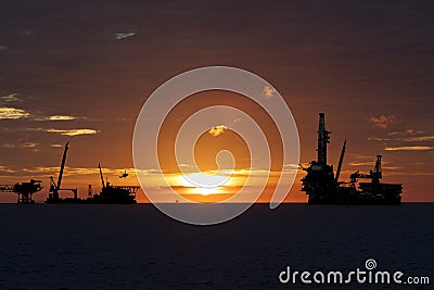 Oil and gas industry in offshore, The construction platform of production process, Heavy job or heavy industry. Stock Photo