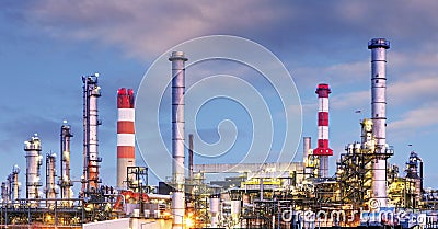 Oil and gas industry - refinery at twilight - factory - petroche Stock Photo