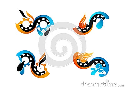 Oil gas logo, gear flame water symbol and fuel vector concept design Vector Illustration