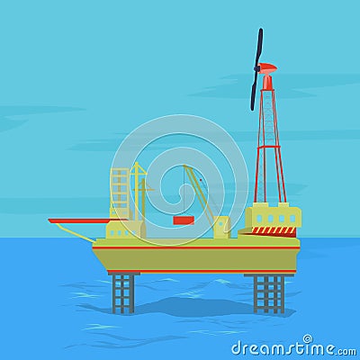 Oil and gas offshore industry with stationary platform Vector Illustration