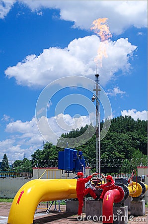 Oil/gas pipeline on fire Editorial Stock Photo