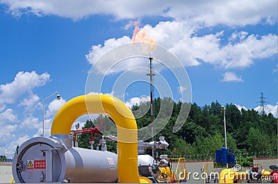 Oil/gas pipeline on fire Editorial Stock Photo