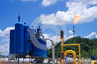 Oil/gas pipeline on fire Editorial Stock Photo