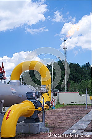 Oil/gas pipeline on fire Editorial Stock Photo