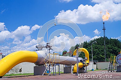 Oil/gas pipeline on fire Editorial Stock Photo