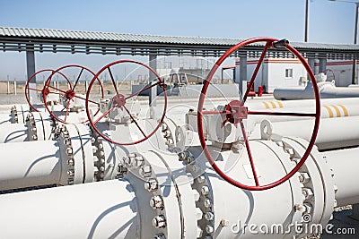 Oil gas processing plant pipe line valves Stock Photo